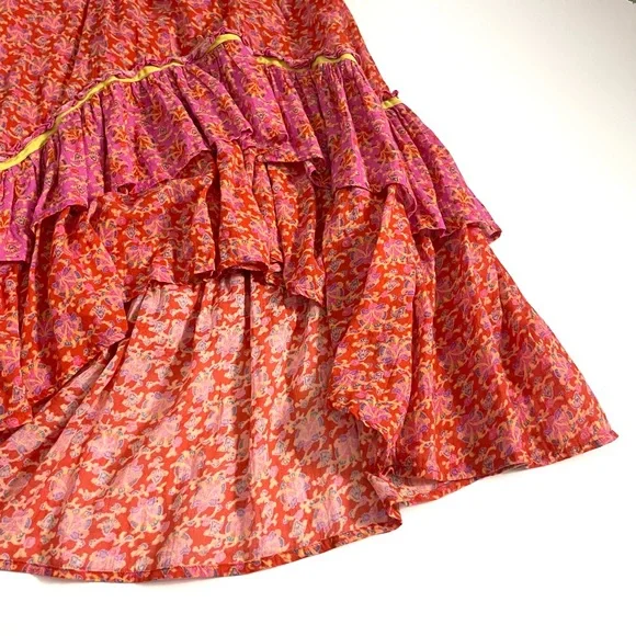 Sundance Nami Ruffled Floral Cotton Tiered Midi Skirt Size Petite Large - Picture 6 of 10